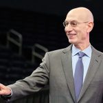 Nov 6, 2023; San Francisco, CA, USA; NBA commissioner Adam Silver acknowledges the crowd before a press conference to announce the selection of the Golden State Warriors and San Francisco Bay Area to host the 2025 NBA All-Star Game at Chase Center.