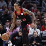 Apr 1, 2024; Chicago, Illinois, USA; Chicago Bulls forward DeMar DeRozan (11) brings the ball up court against the Atlanta Hawks during the first half at United Center.
