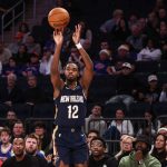 Dec 1, 2024; New York, New York, USA; New Orleans Pelicans guard Antonio Reeves (12) at Madison Square Garden.