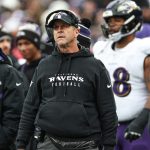 Dec 15, 2024; East Rutherford, New Jersey, USA; Baltimore Ravens head coach John Harbaugh looks on during the first half against the New York Giants at MetLife Stadium.