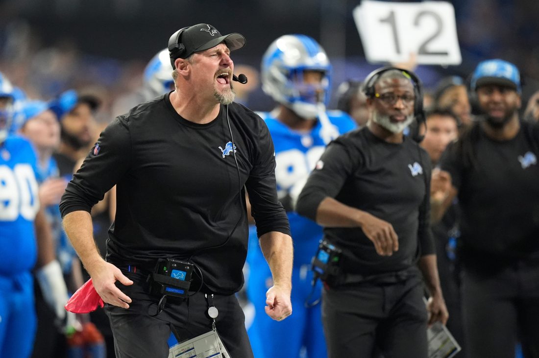 Detroit Lions Dan Campbell on the sideline during the second half against the Washington Commanders of the NFC divisional round at Ford Field in Detroit on Saturday, Jan. 18, 2025.