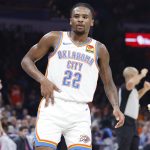 Mar 3, 2025; Oklahoma City, Oklahoma, USA; Oklahoma City Thunder guard Cason Wallace (22) gestures after making a three point basket against the Houston Rockets during the second quarter at Paycom Center. Mandatory Credit: Alonzo Adams-Imagn Images