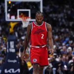 May 3, 2025; Denver, Colorado, USA; LA Clippers forward Kawhi Leonard (2) during the third quarter against the Denver Nuggets during game seven of first round for the 2025 NBA Playoffs at Ball Arena.