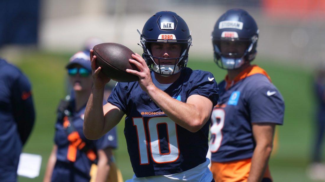 Jun 10, 2025; Denver, CO, USA; Denver Broncos quarterback Bo Nix (10) during minicamp at Broncos Park Powered by CommonSpirit.