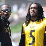 Jul 24, 2025; Latrobe, PA, USA; Pittsburgh Steelers cornerback Jalen Ramsey (5) participates in drills during training camp at Saint Vincent College.