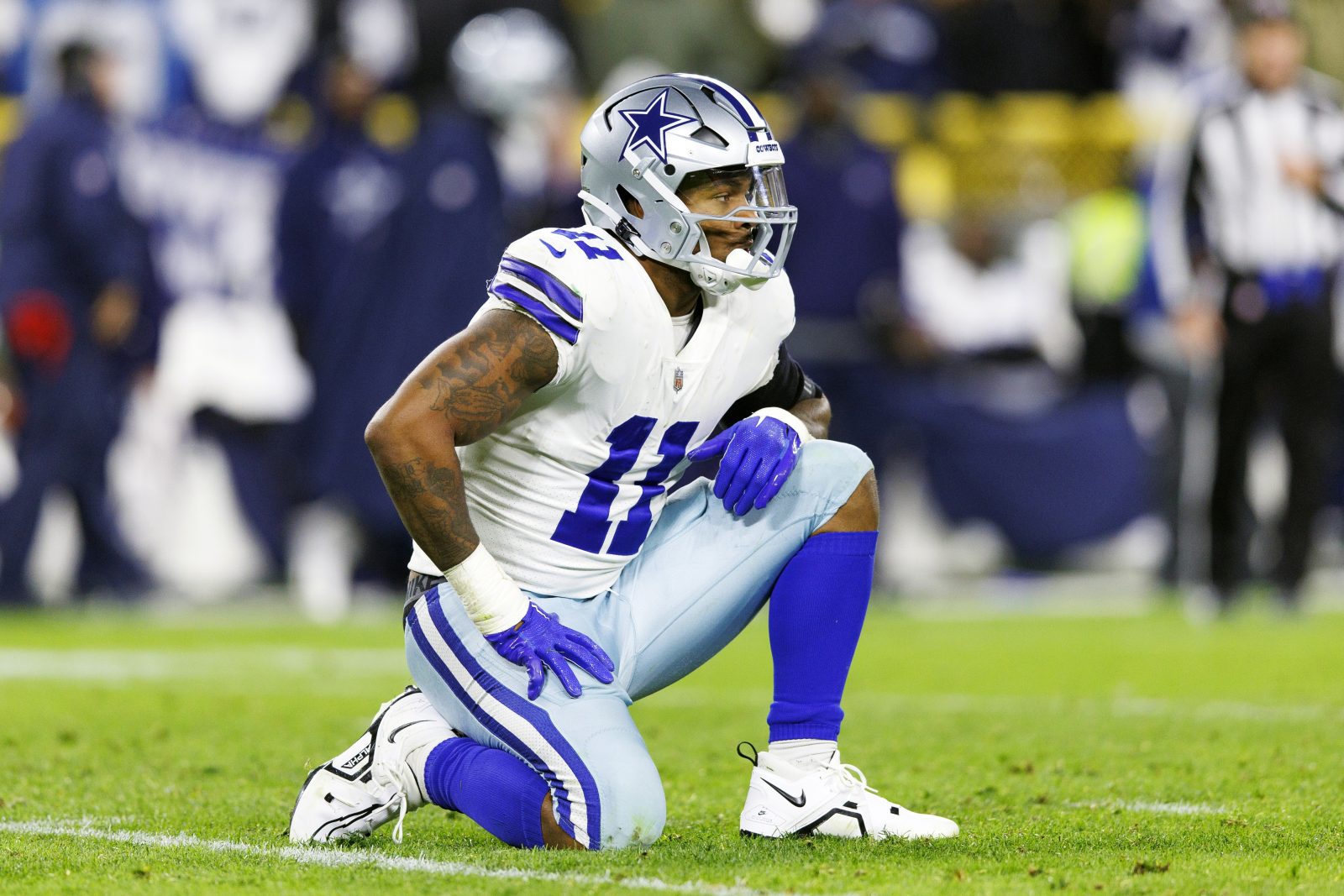 Nov 13, 2022; Green Bay, Wisconsin, USA; Dallas Cowboys linebacker Micah Parsons (11) during the game against the Green Bay Packers at Lambeau Field. Mandatory Credit: Jeff Hanisch-USA TODAY Sports