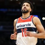 Mar 27, 2025; Washington, District of Columbia, USA; Washington Wizards forward Anthony Gill (16) looks on during the first half against the Indiana Pacers at Capital One Arena. Mandatory Credit: Daniel Kucin Jr.-Imagn Images