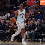 Apr 9, 2025; San Francisco, California, USA; San Antonio Spurs guard Chris Paul (3) dribbles upcourt against the Golden State Warriors in the third quarter at Chase Center. Mandatory Credit: David Gonzales-Imagn Images