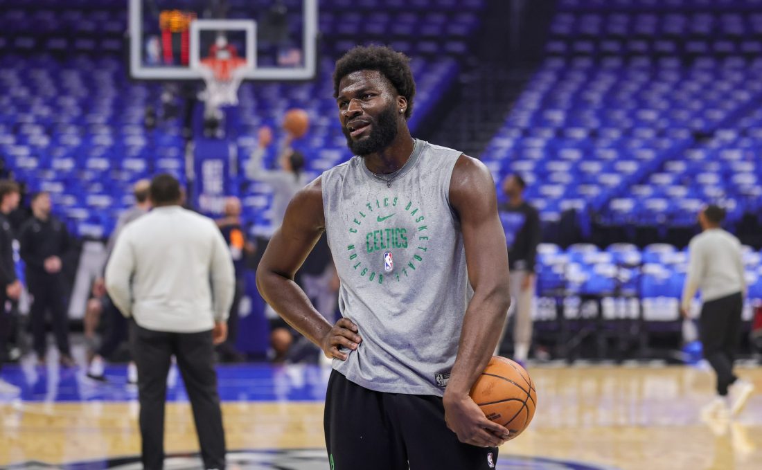 Apr 25, 2025; Orlando, Florida, USA; Boston Celtics center Neemias Queta (88) warms up before game three of first round for the 2024 NBA Playoffs against the Orlando Magic at Kia Center.