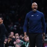 Apr 29, 2025; Boston, Massachusetts, USA; Orlando Magic head coach Jamahl Mosley watches from the sideline as they take on the Boston Celtics during game five of first round for the 2025 NBA Playoffs at TD Garden.