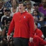Jul 27, 2025; Minneapolis, Minnesota, USA; Atlanta Dream head coach Karl Smesko directs his team as they play the Minnesota Lynx in the first quarter at Target Center.