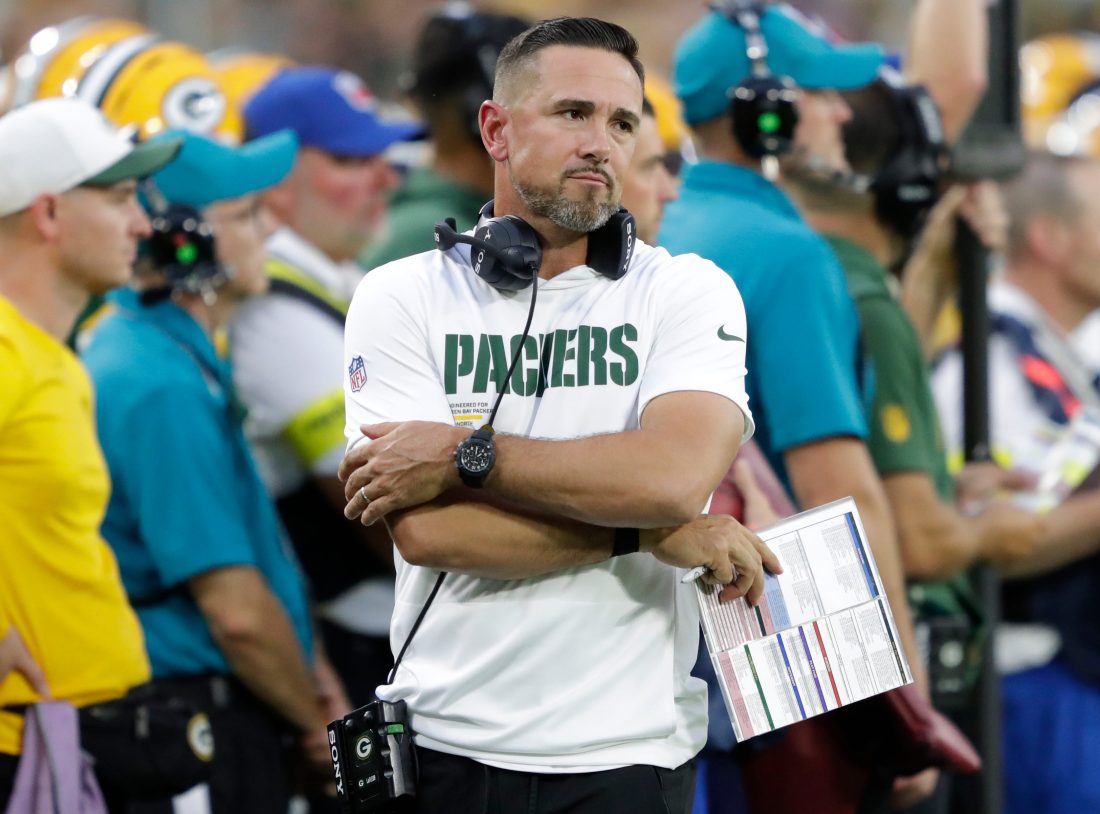 Green Bay Packers coach Matt LaFleur leads his team againt the New York Jets during their football game Saturday, August 9, 2025, at Lambeau Field in Green Bay, Wisconsin. Dan Powers/USA TODAY NETWORK-Wisconsin.