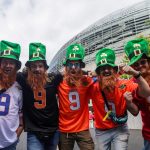 Aug 23, 2025; Dublin, IRELAND; College football fans arrive before the Aer Lingus Classic between Iowa State and Kansas State at Aviva Stadium. Mandatory Credit: Laszlo Geczo/INPHO via Imagn Images