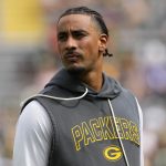 Aug 23, 2025; Green Bay, Wisconsin, USA; Green Bay Packers quarterback Jordan Love (10) during warmups prior to the game against the Seattle Seahawks at Lambeau Field. Mandatory Credit: Jeff Hanisch-Imagn Images