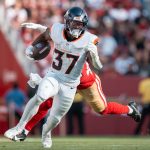 August 9, 2025; Santa Clara, California, USA; Denver Broncos running back RJ Harvey (37) during the first quarter against the San Francisco 49ers at Levi's Stadium. Mandatory Credit: Kyle Terada-Imagn Images