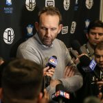 Feb 9, 2023; Brooklyn, New York, USA; Brooklyn Nets General Manager Sean Marks addresses the media prior to the game against the Chicago Bulls at Barclays Center.