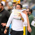 Sep 22, 2024; Nashville, Tennessee, USA; Green Bay Packers head coach Matt LaFluer looks on against the Tennessee Titans during the second half at Nissan Stadium. Mandatory Credit: Steve Roberts-Imagn Images