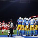 [US, Mexico & Canada customers only] Sep 5, 2025; Sao Paulo, BRAZIL; Los Angeles Chargers players on a huddle during a NFL game at Corinthians Arena. Mandatory Credit: Amanda Perobelli/Reuters via Imagn Images