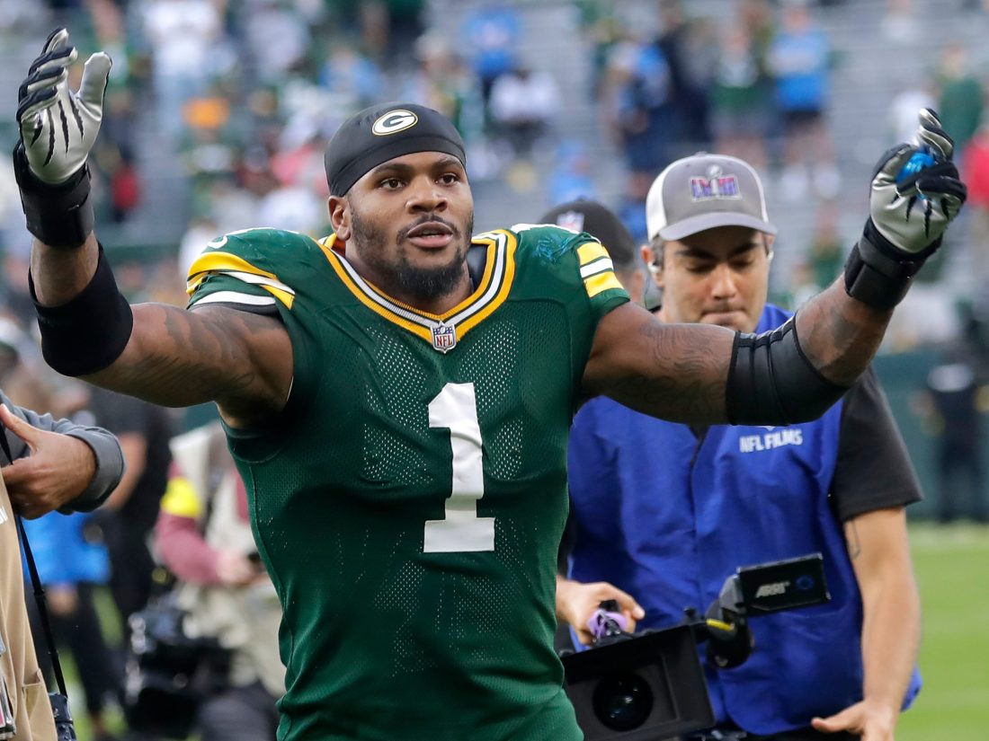Green Bay Packers defensive end Micah Parsons (1) against the Detroit Lions on Sunday, September 7, 2025, at Lambeau Field in Green Bay, Wis. The Packers defeated the Lions 27-13. Wm. Glasheen USA TODAY NETWORK-Wisconsin