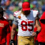 Sep 7, 2025; Seattle, Washington, USA; San Francisco 49ers tight end George Kittle (85) returns to the locker room for halftime against the Seattle Seahawks at Lumen Field.