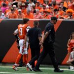 Cincinnati Bengals quarterback Joe Burrow walks off the field after a toe injury during NFL Week 2 win against the Jacksonville Jaguars at Paycor Stadium on Sunday, September 14, 2025.