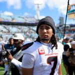 Houston Texans quarterback CJ. Stroud 7) looks on after the game of an NFL football matchup at EverBank Stadium, Sunday, Sept. 21, 2025, in Jacksonville, Fla. The Jaguars defeated the Texans 17-10.