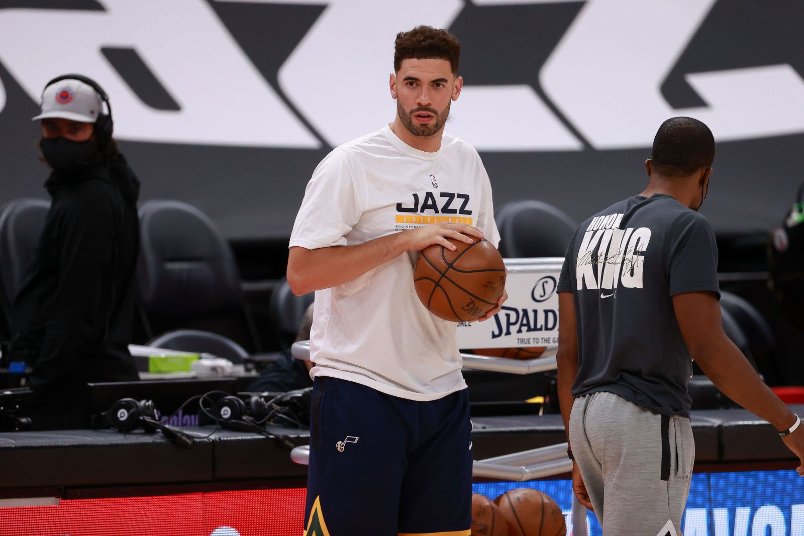 Jun 10, 2021; Salt Lake City, Utah, USA; Utah Jazz forward Georges Niang (31) before the game against the LA Clippers during game two in the second round of the 2021 NBA Playoffs at Vivint Arena. Mandatory Credit: Chris Nicoll-USA TODAY Sports