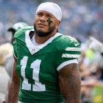 Sep 15, 2024; Nashville, Tennessee, USA; New York Jets linebacker Jermaine Johnson (11) takes the field against the Tennessee Titans during the first half at Nissan Stadium.