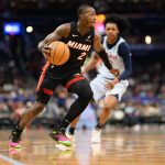 Mar 31, 2025; Washington, District of Columbia, USA; Miami Heat guard Terry Rozier (2) drives to the basket during the second quarter against the Washington Wizards at Capital One Arena.