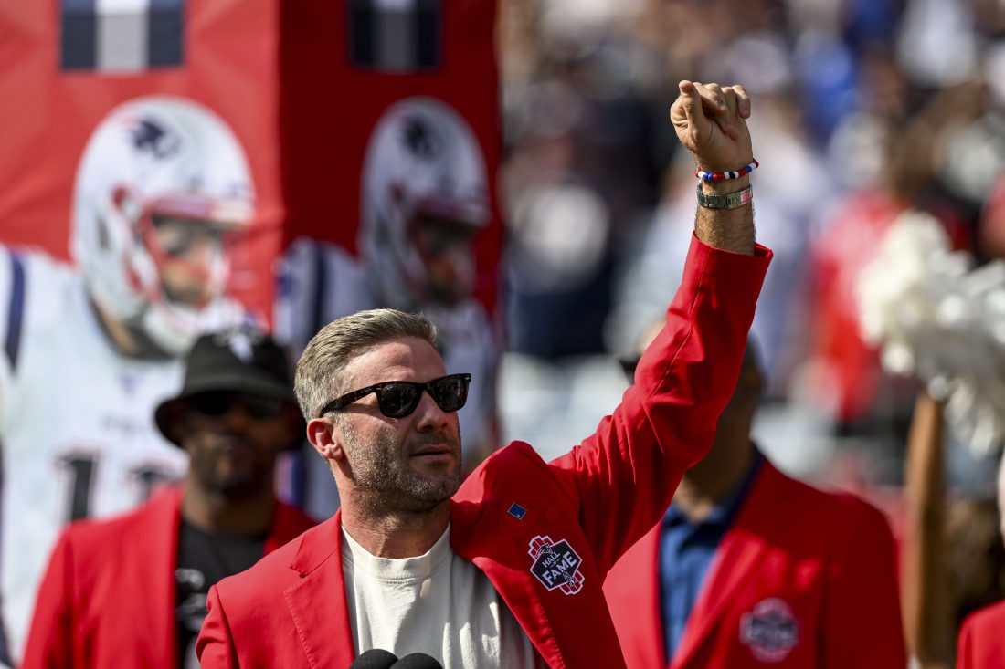 Sep 21, 2025; Foxborough, Massachusetts, USA; Former New England Patriots wide receiver Julian Edelman during halftime at Gillette Stadium.