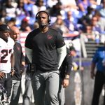 Oct 5, 2025; Baltimore, Maryland, USA; Houston Texans head coach Demeco Ryans stands on the sidelines during the third quarter against the Baltimore Ravens at M&T Bank Stadium. Mandatory Credit: Rafael Suanes-Imagn Images