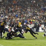 Oct 13, 2025; Landover, Maryland, USA; Chicago Bears kicker Jake Moody (16) kicks a game-winning field goal against the Washington Commanders during the fourth quarter at Northwest Stadium.