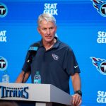 Tennessee Titans interim head coach Mike McCoy speaks to the media during his first press conference as interim head coach at Ascension Saint Thomas Sports Park in Nashville, Tenn., Tuesday, Oct. 14, 2025. Titans head coach Brian Callahan was fired Monday after leading the team to a 4-19 record over his tenure.