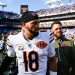 Oct 26, 2025; Baltimore, Maryland, USA; Chicago Bears quarterback Caleb Williams (18) looks on after the game against the Baltimore Ravens at M&T Bank Stadium. Mandatory Credit: Tommy Gilligan-Imagn Images