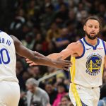 Oct 30, 2025; Milwaukee, Wisconsin, USA; Golden State Warriors guard Stephen Curry (30) reacts with forward Jimmy Butler (10) after scoring a basket in the 3rd quarter against the Milwaukee Bucks at Fiserv Forum. Mandatory Credit: Benny Sieu-Imagn Images