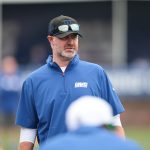 Jul 24, 2024; East Rutherford, NJ, USA; New York Giants defensive coordinator Shane Bowen looks on during training camp at Quest Diagnostics Training Facility.