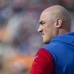 Feb 1, 2025; Mobile, AL, USA; National team head coach Mike Kafka of the New York Giants looks on during the first half against the American team at Hancock Whitney Stadium.