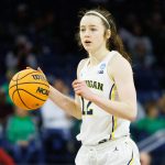 Michigan guard Syla Swords brings the ball up the court during the first round of the NCAA Women's Basketball Tournament between Michigan and Iowa State at Purcell Pavilion on Friday, March 21, 2025, in South Bend.