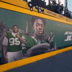 Oct 11, 2025; London, United Kingdom; A mural of New York Jets cornerback Sauce Gardner (1) and defensive tackle Quinnen Williams (95) at the Jets Touchdown Tailgate at Vinegar Yard.