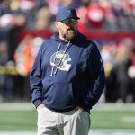 Nov 2, 2025; East Rutherford, New Jersey, USA; New York Giants head coach Brian Daboll stands on the field prior to a game against the San Francisco 49ers at MetLife Stadium.