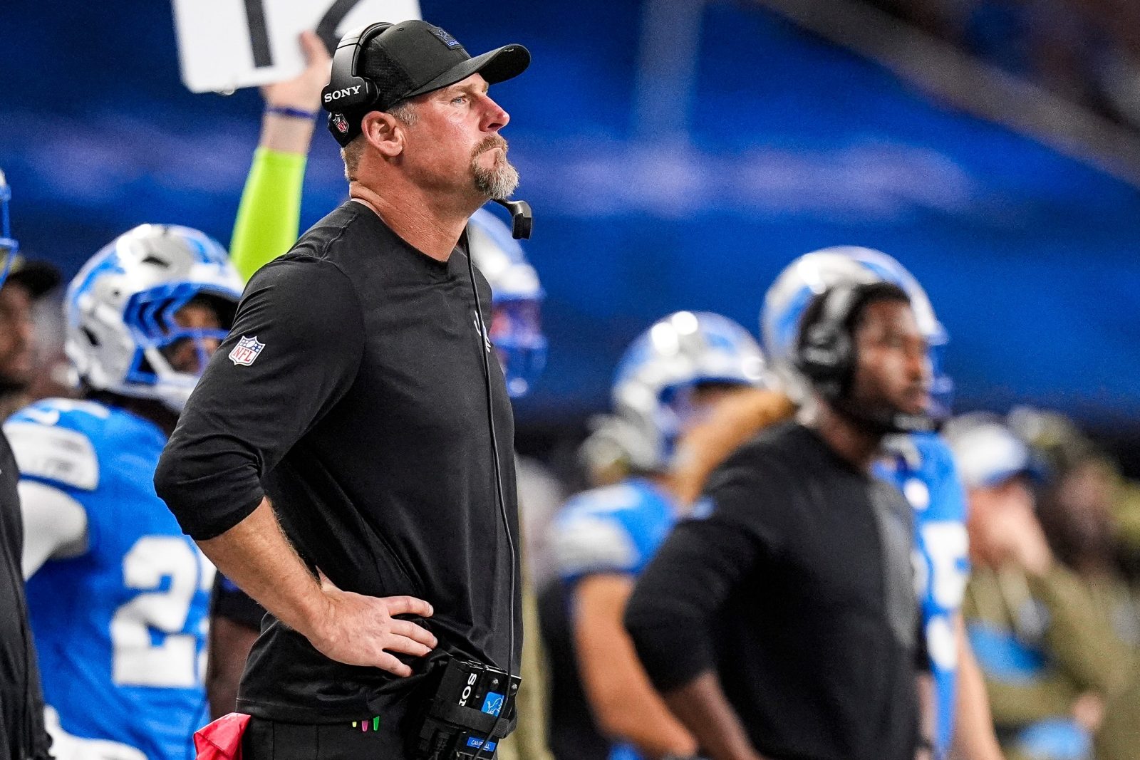 Detroit Lions head coach Dan Campbell watches a play against Minnesota Vikings during the second half at Ford Field in Detroit on Sunday, November 2, 2025.