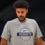Nov 5, 2025; Denver, Colorado, USA; Denver Nuggets forward Cameron Johnson (23) before game against the Miami Heat at Ball Arena. Mandatory Credit: Ron Chenoy-Imagn Images