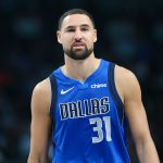 Nov 5, 2025; Dallas, Texas, USA; Dallas Mavericks guard Klay Thompson (31) reacts against the New Orleans Pelicans during the first quarter at American Airlines Center. Mandatory Credit: Kevin Jairaj-Imagn Images