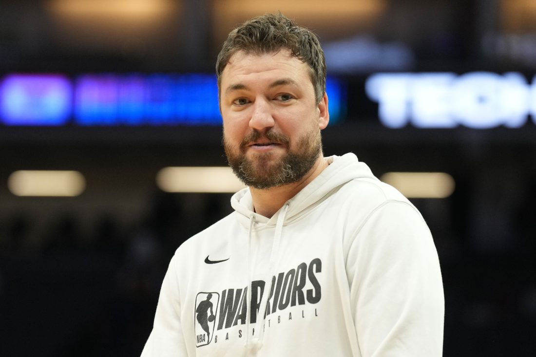 Apr 3, 2022; Sacramento, California, USA; Golden State Warriors assistant coach Chris DeMarco before the game against the Sacramento Kings at Golden 1 Center. Mandatory Credit: Darren Yamashita-USA TODAY Sports
