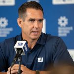 New York Giants General Manager Joe Schoen speaks at a press conference during day one of the New York Giants training camp at Quest Diagnostics Giants Training Center in East Rutherford on Wednesday, July 23, 2025.