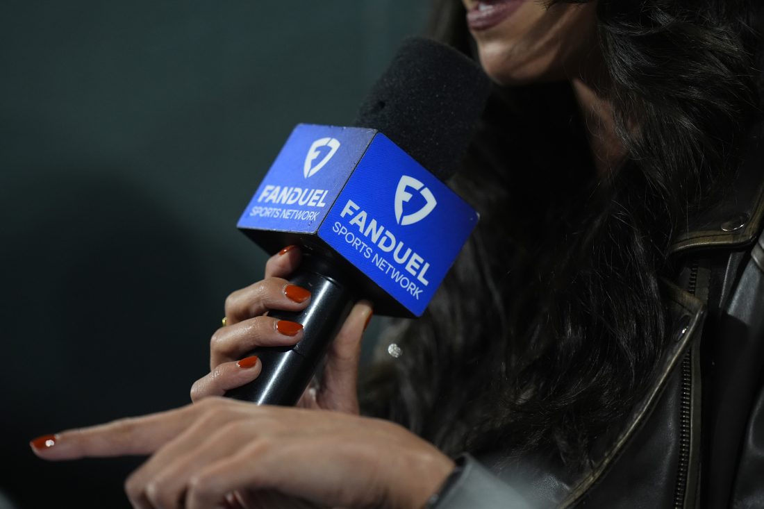 Sep 17, 2025; Denver, Colorado, USA; General view of a Fanduel microphone jacket during the fourth inning between the Miami Marlins against the Colorado Rockies at Coors Field. Mandatory Credit: Ron Chenoy-Imagn Images