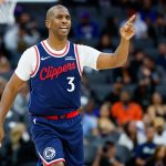 Oct 15, 2025; Sacramento, California, USA; Los Angeles Clippers guard Chris Paul (3) gestures towards a teammate during the third quarter against the Sacramento Kings at Golden 1 Center.