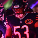 Oct 19, 2025; Chicago, Illinois, USA; Chicago Bears linebacker T.J. Edwards (53) takes the field before the game against the New Orleans Saints at Soldier Field. Mandatory Credit: Mike Dinovo-Imagn Images