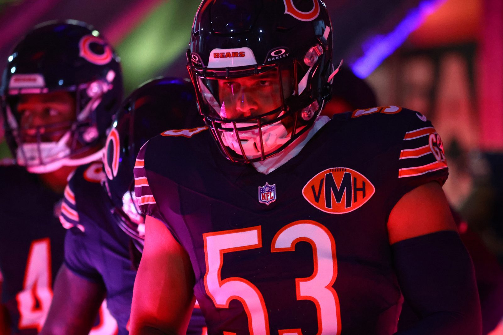 Oct 19, 2025; Chicago, Illinois, USA; Chicago Bears linebacker T.J. Edwards (53) takes the field before the game against the New Orleans Saints at Soldier Field. Mandatory Credit: Mike Dinovo-Imagn Images