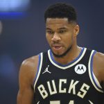 Nov 17, 2025; Cleveland, Ohio, USA; Milwaukee Bucks forward Giannis Antetokounmpo (34) walks on the court in the first quarter against the Cleveland Cavaliers at Rocket Arena.